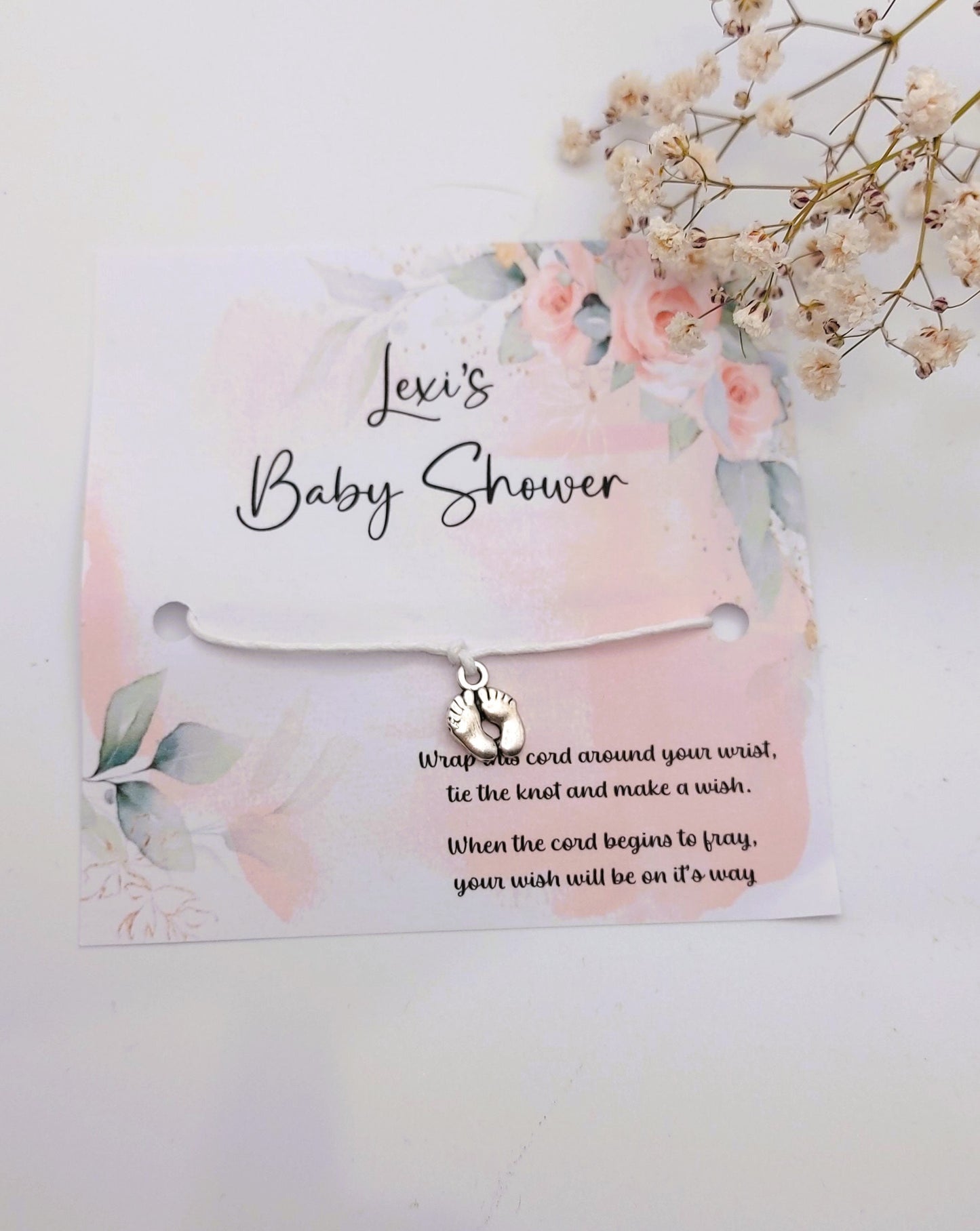 Personalised baby shower wish bracelet favours