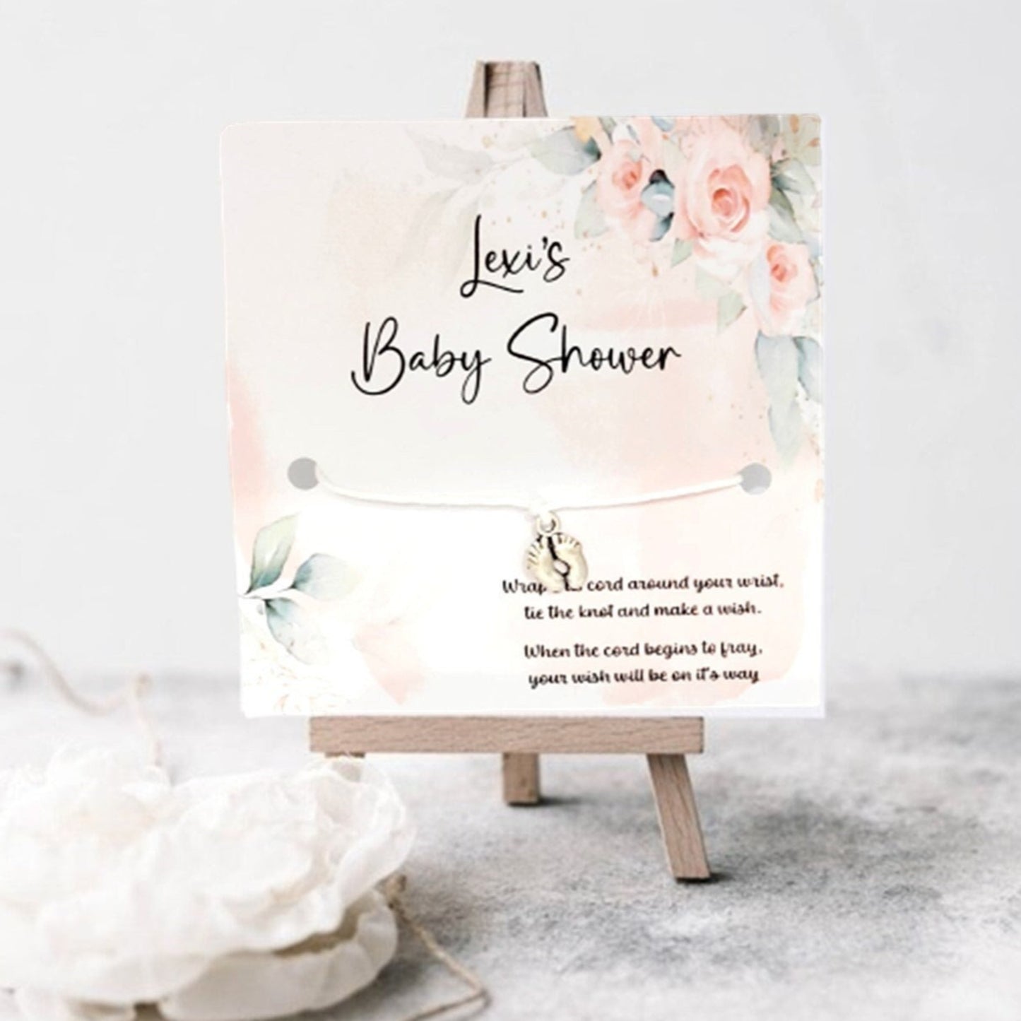 Personalised baby shower wish bracelet favours