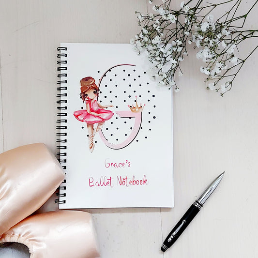 Personalised ballet notebook, cute ballerina, ballerina notebook, A5 notebook, Dance gift, ballet present, daughter, personalised gift