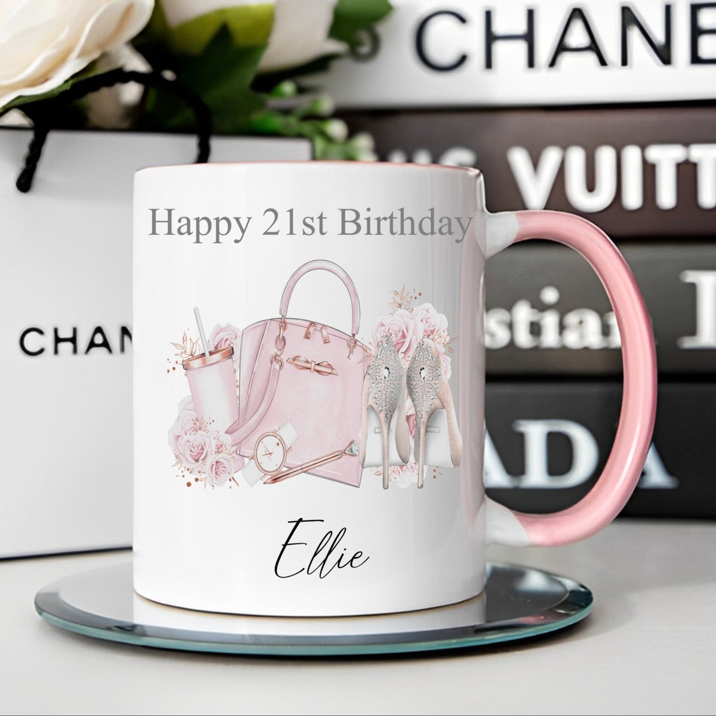 Pink Handbag & High Heels Design 21st Birthday Mug