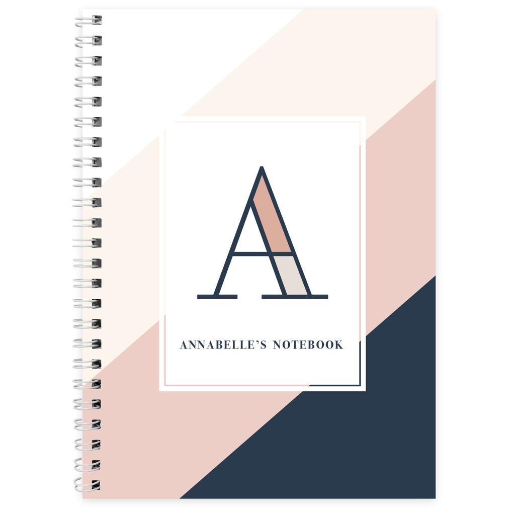 Personalised Free Text Navy & Blush A5 Notebook