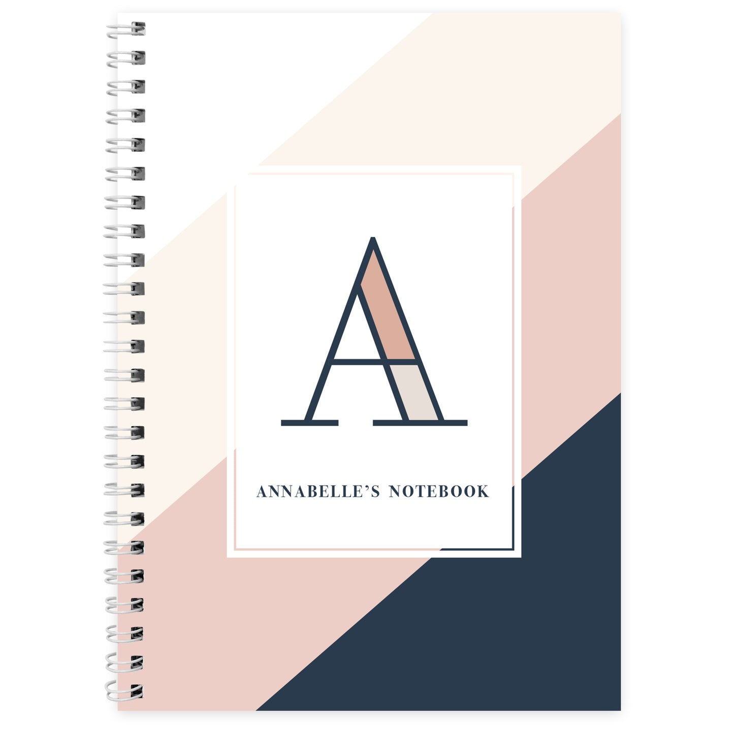 Personalised Free Text Navy & Blush A5 Notebook