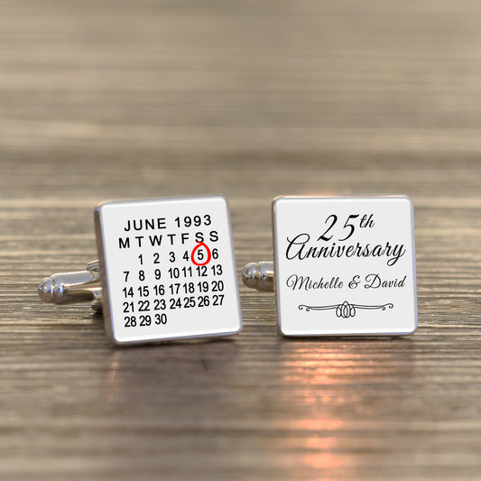 Anniversary Years, Names and Date  Cufflinks - Silver Finish