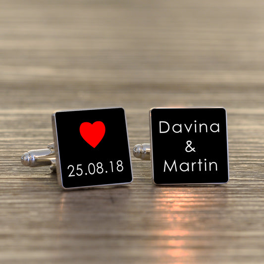 Names and Date Cufflinks - Silver Finish