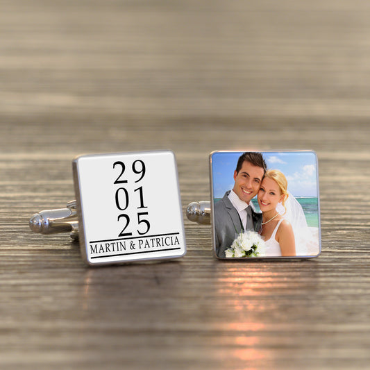 Special Date/Message & Photo Upload Cufflinks - Silver Finish