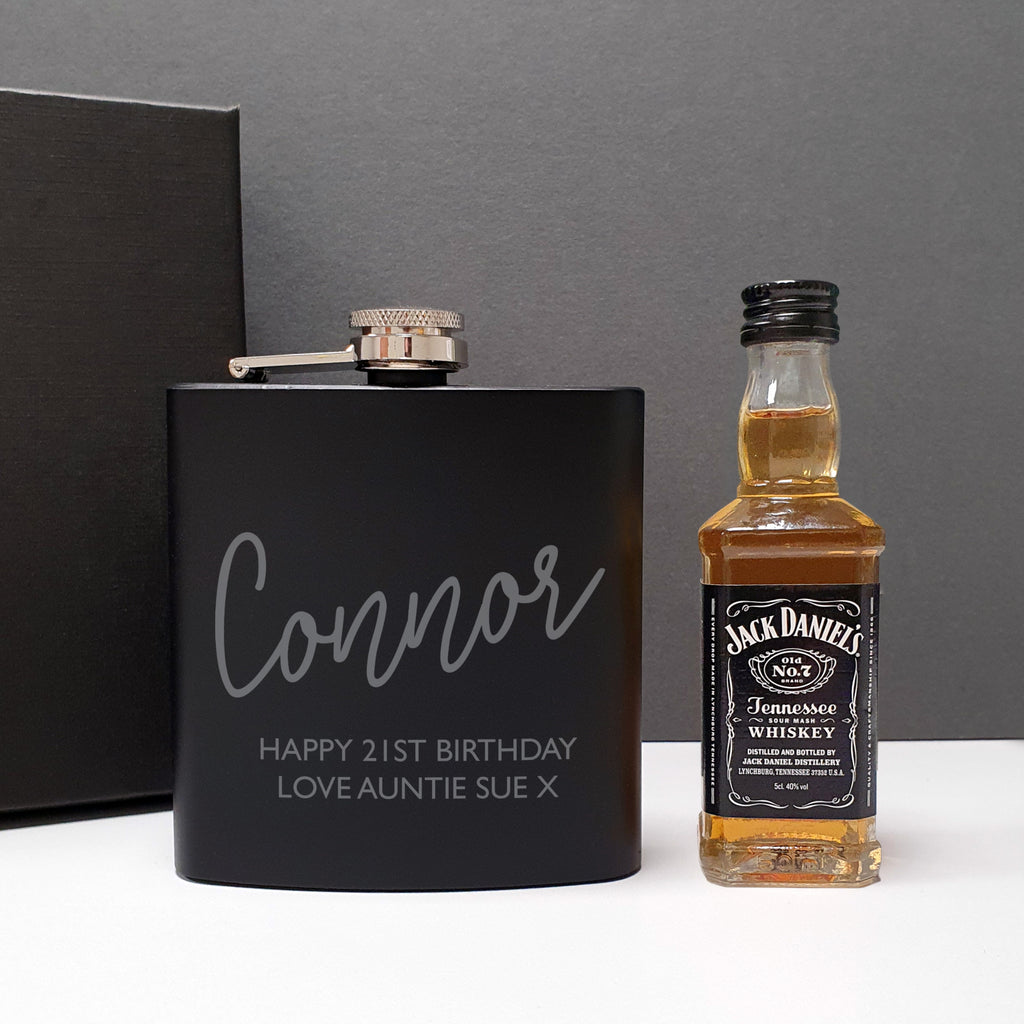Personalised Free Text Hip Flask and Whisky Miniature Set