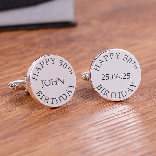Happy Birthday Cufflinks - Silver Finish