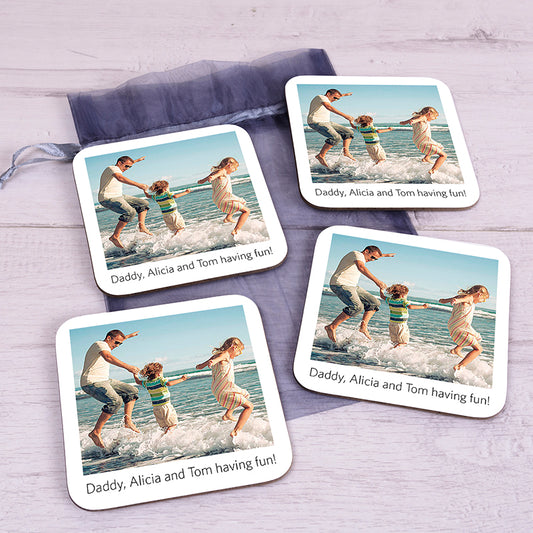 Personalised Polaroid-Style Photo Coasters – Set of 4 Custom Image Drinks Coasters