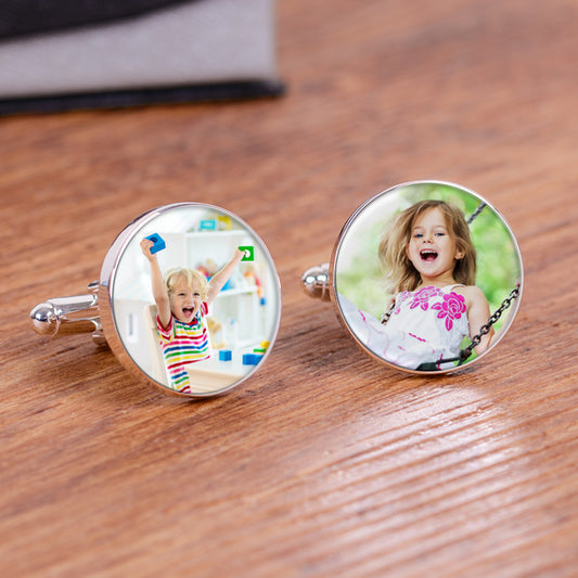 Personalised Photo Cufflinks – Custom Silver Finish Cufflinks with Your own pictures