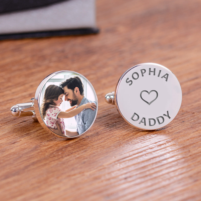 Loves Daddy Photo Upload Cufflinks - Silver Finish