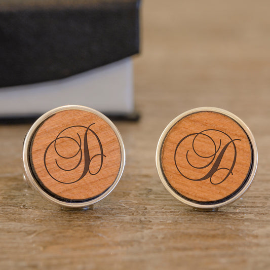 Script Initial Cufflinks - Cherry Wood