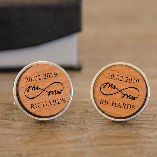 Mr & Mrs Infinty Cufflinks - Cherry Wood