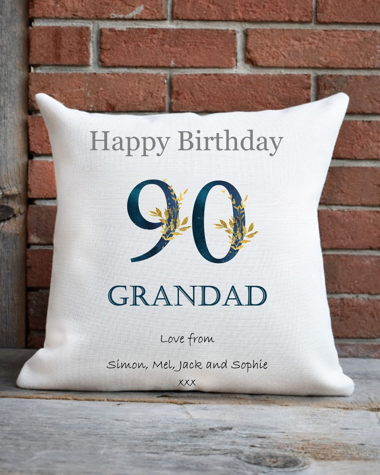 90th Birthday personalised cushion, 90th Birthday gift for Grandad, men's 90th birthday gift