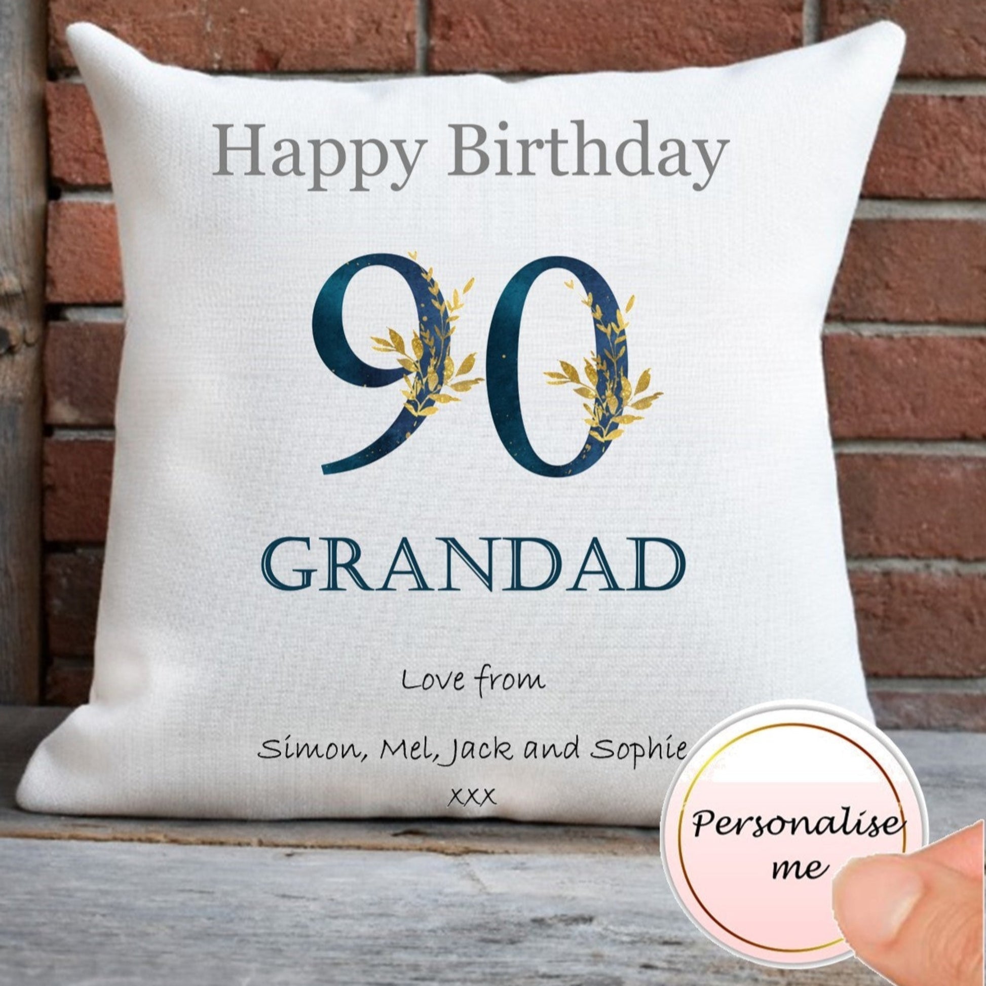 90th Birthday personalised cushion, 90th Birthday gift for Grandad, men's 90th birthday gift