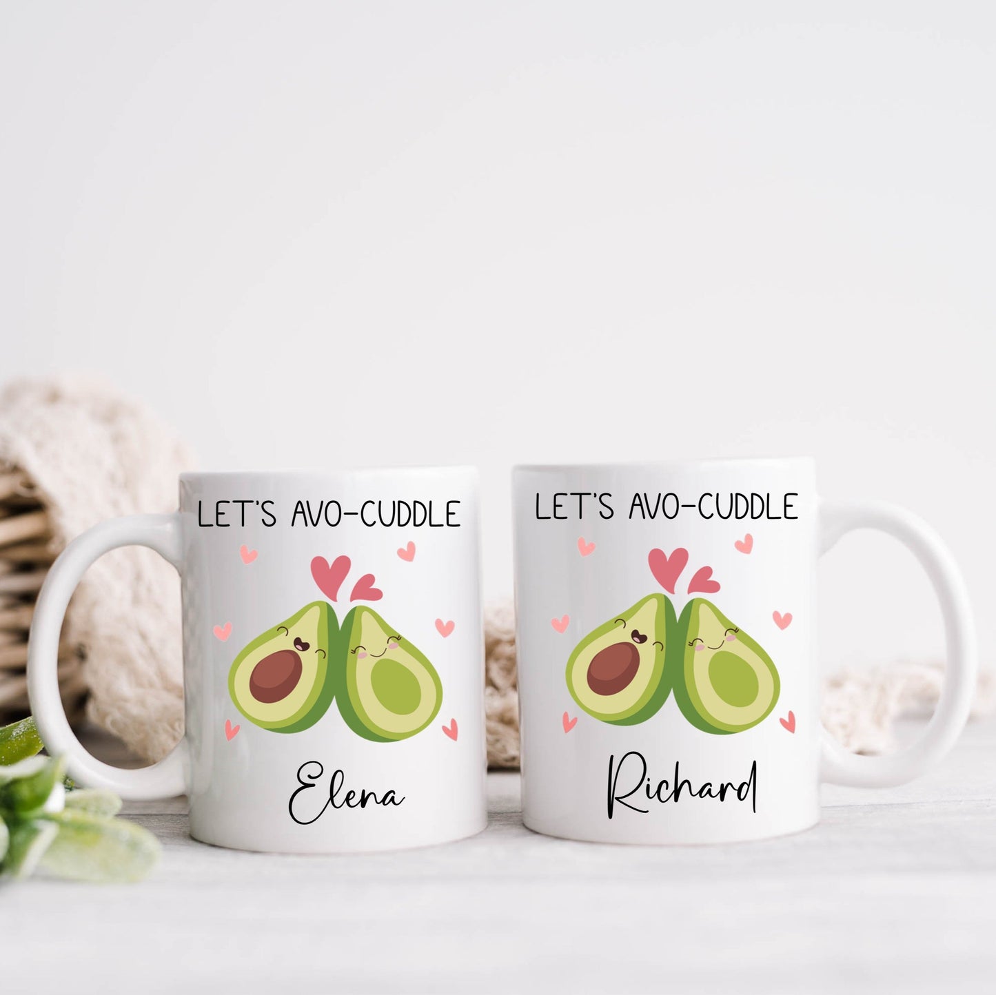 Let's Avo-Cuddle Personalised Valentines' mug, Personalised Valentines mug, personalised avocado Valentines' Day gift, Lets Avocuddle mug and coaster giftset