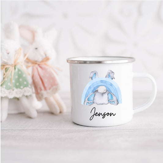 Personalised Easter mug, blue Easter bunny, boys Easter gift, boy's Easter mug