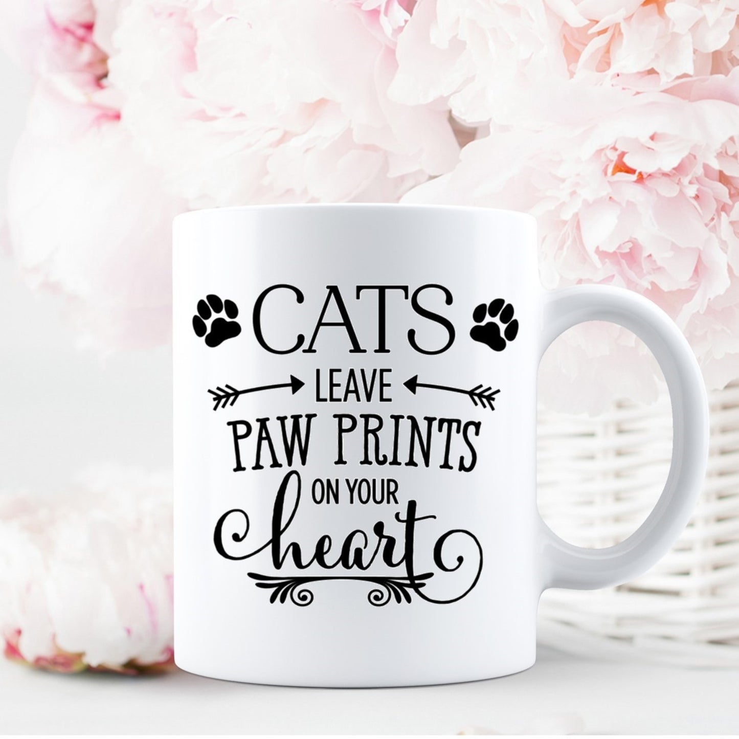 Cute cat mug, Cats leave pawprints on your heart, cat mum mug, kitty love