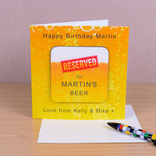 Reserved for [Name]’s Beer – Personalised Coaster Card for Beer Lovers