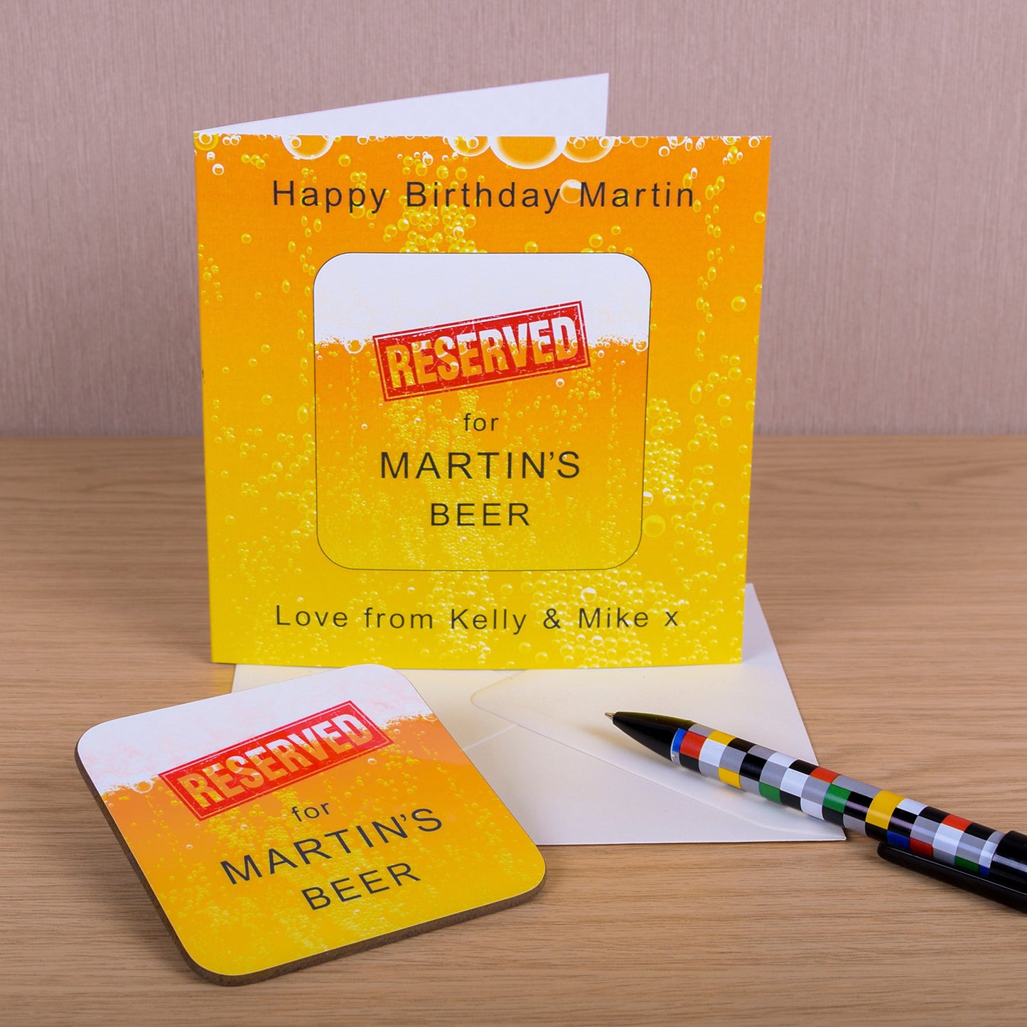 Reserved for [Name]’s Beer – Personalised Coaster Card for Beer Lovers