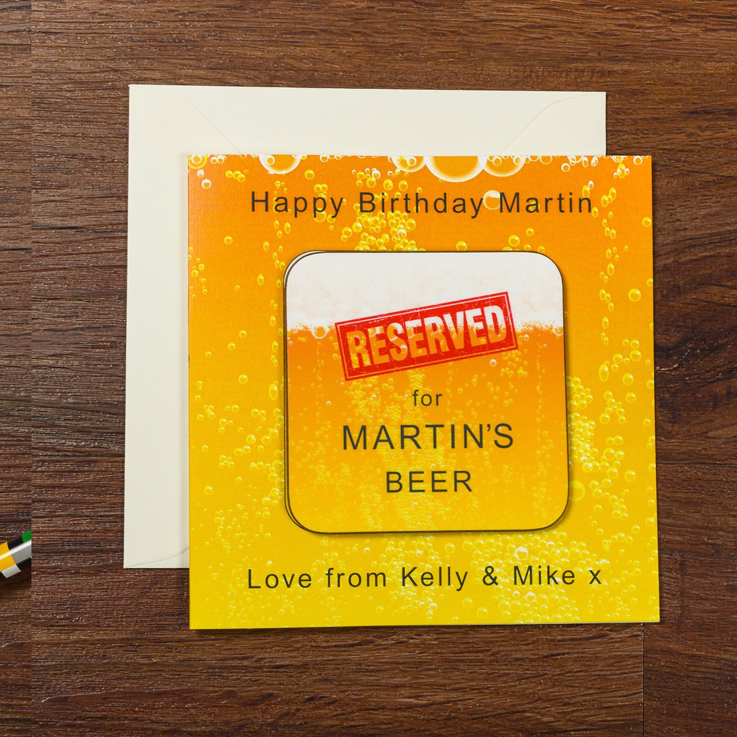 Reserved for [Name]’s Beer – Personalised Coaster Card for Beer Lovers