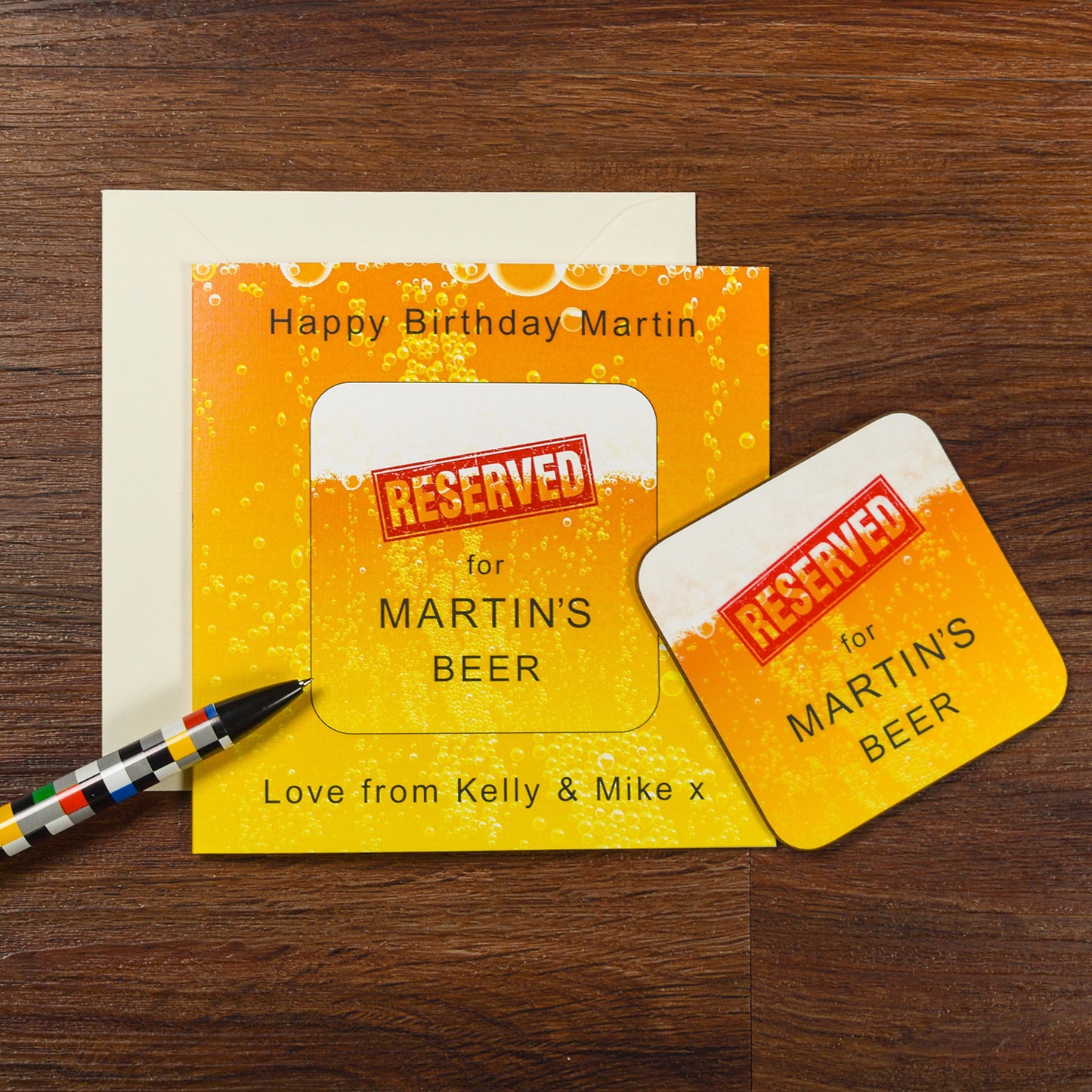 Reserved for [Name]’s Beer – Personalised Coaster Card for Beer Lovers
