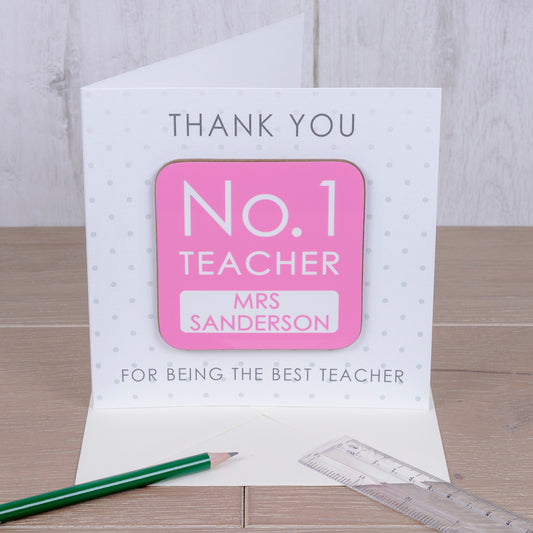 No. 1 Teacher Personalised Coaster Card – End of Term Thank You Gift