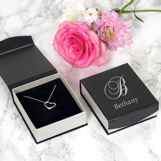 Sterling Silver Heart Pendant Necklace – Personalised Gift Box with Script Initial