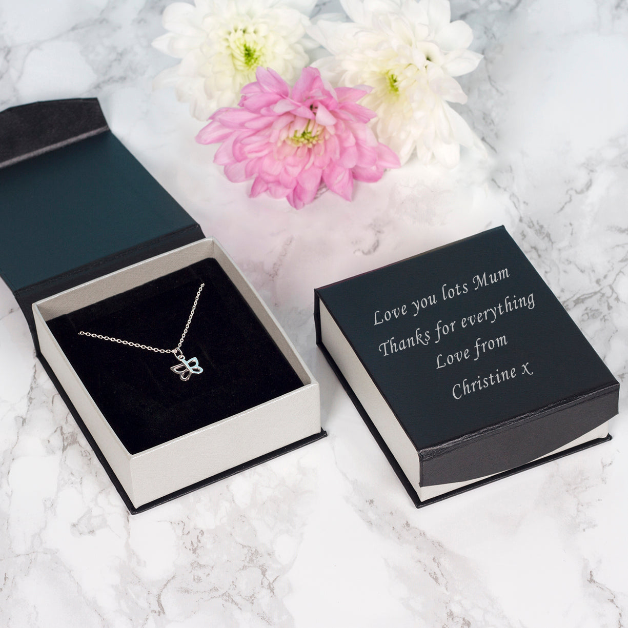 Sterling Silver Butterfly Pendant Necklace – Personalised Gift with Custom Message