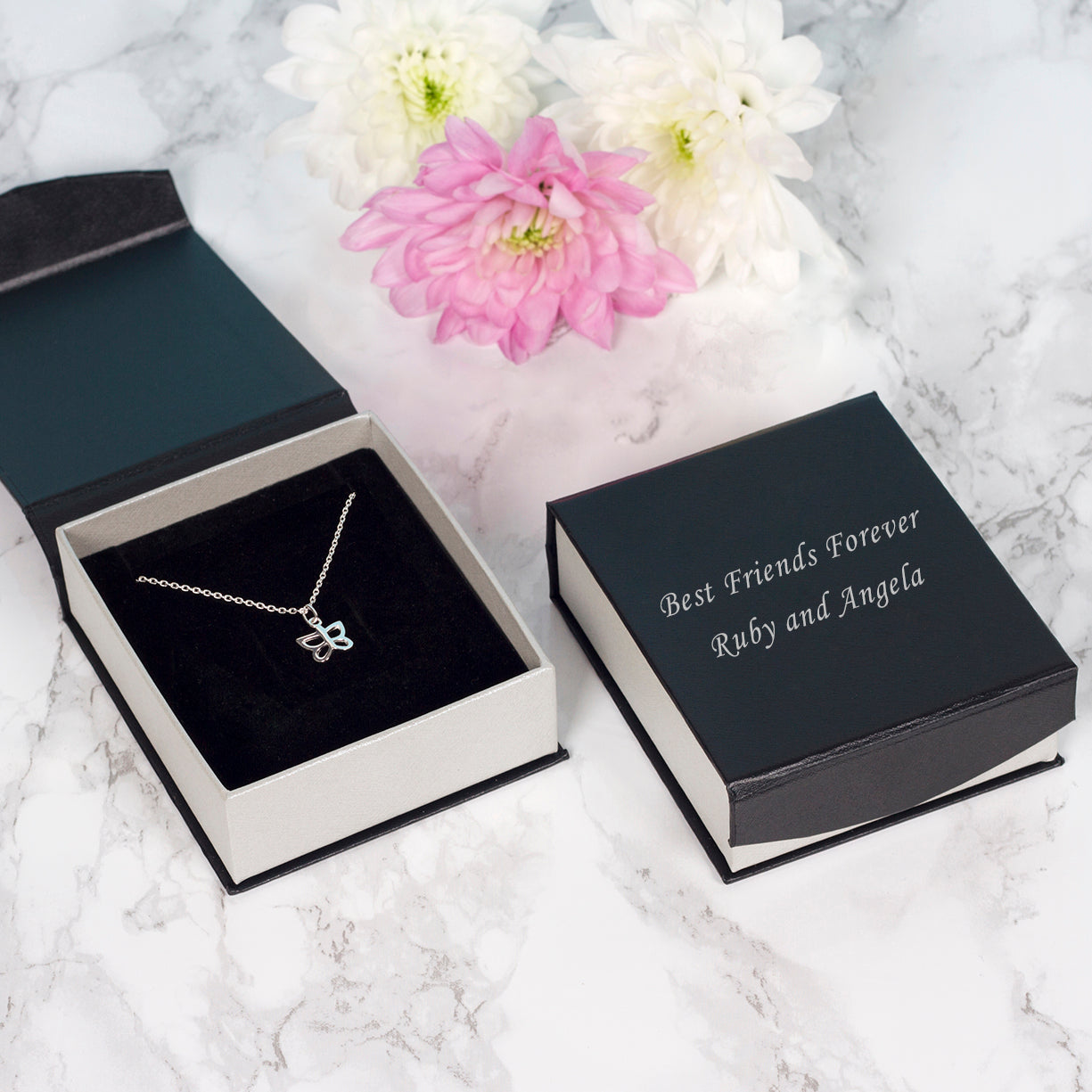 Sterling Silver Butterfly Pendant Necklace – Personalised Gift with Custom Message