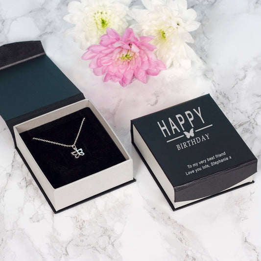 Sterling Silver Butterfly Pendant Necklace – Happy Birthday Gift with Personalised Case