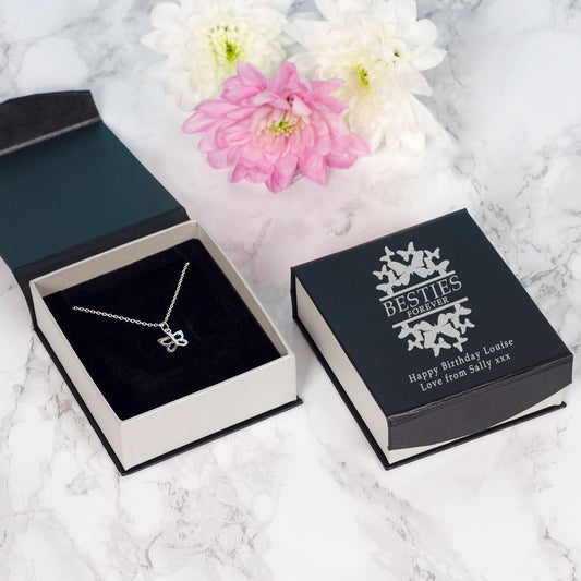 Sterling Silver Butterfly Pendant Necklace – Besties Forever Gift with Personalised Case