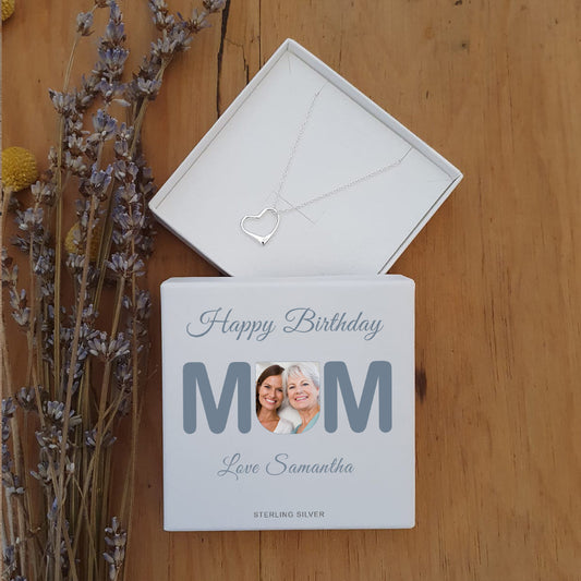 Sterling Silver Heart Pendant Necklace – Custom Photo & Message Gift Box