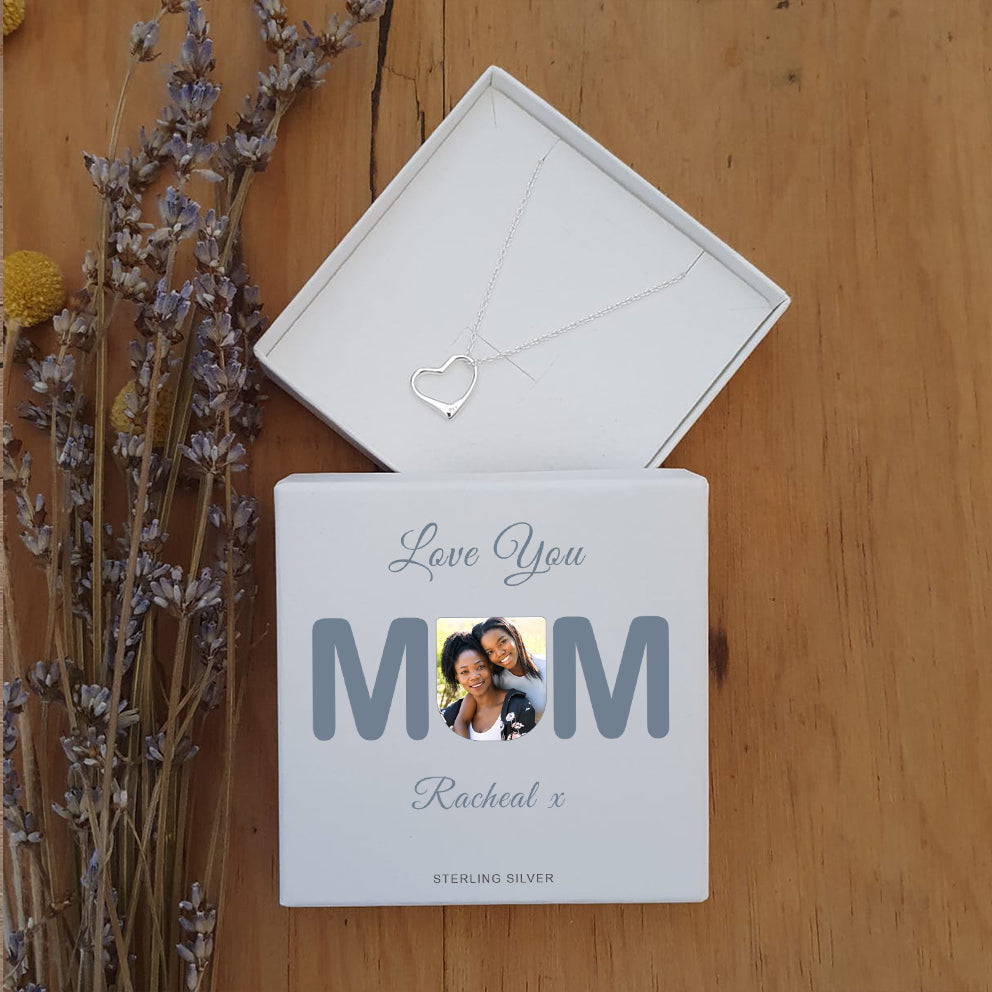 Sterling Silver Heart Pendant Necklace – Custom Photo & Message Gift Box