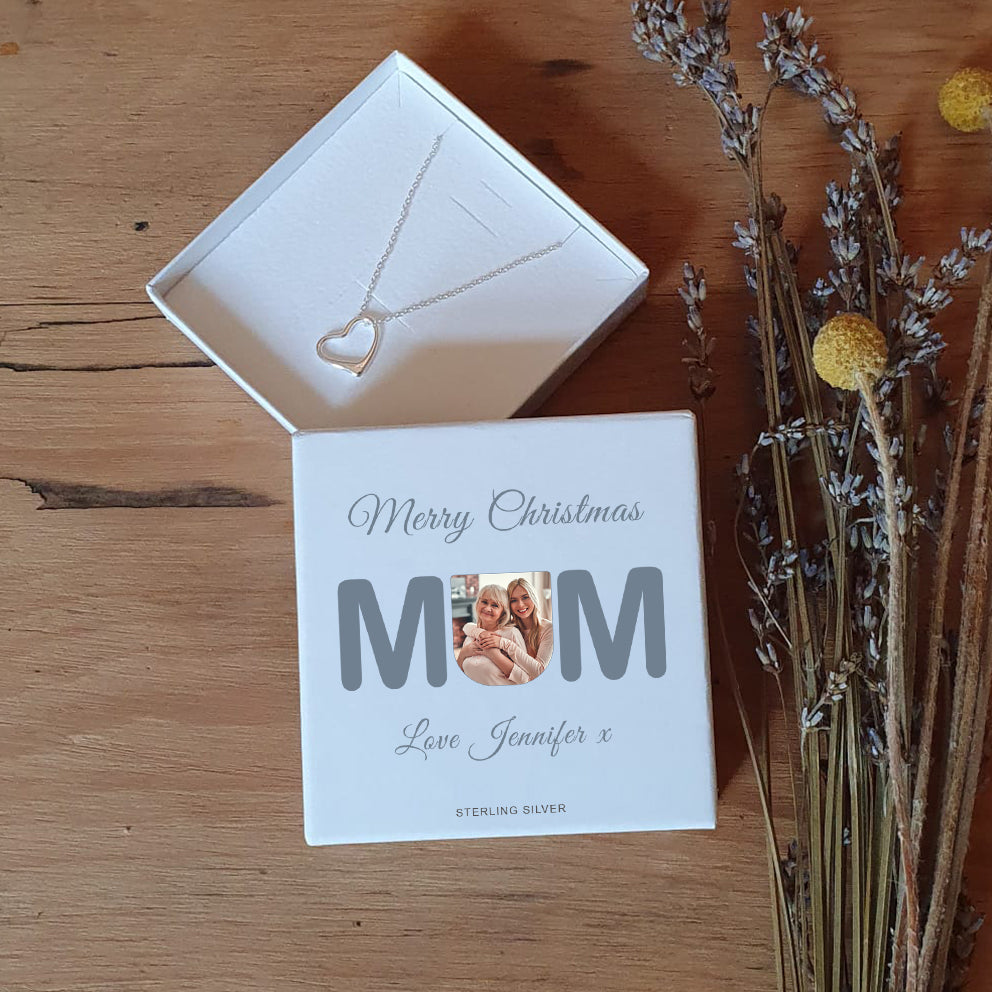 Sterling Silver Heart Pendant Necklace – Custom Photo & Message Gift Box