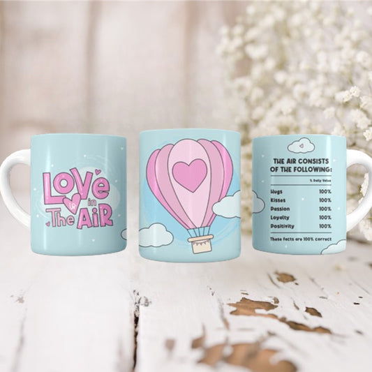 Cute love is in the air Valentines mug, Valentines' Day gift,gift for girlfriend, present for my boyfriend, hot air balloon mug