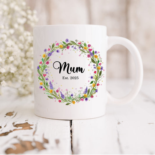 Mummy mug, Personalised floral mug, Mother's Day gift, Pregnancy announcement