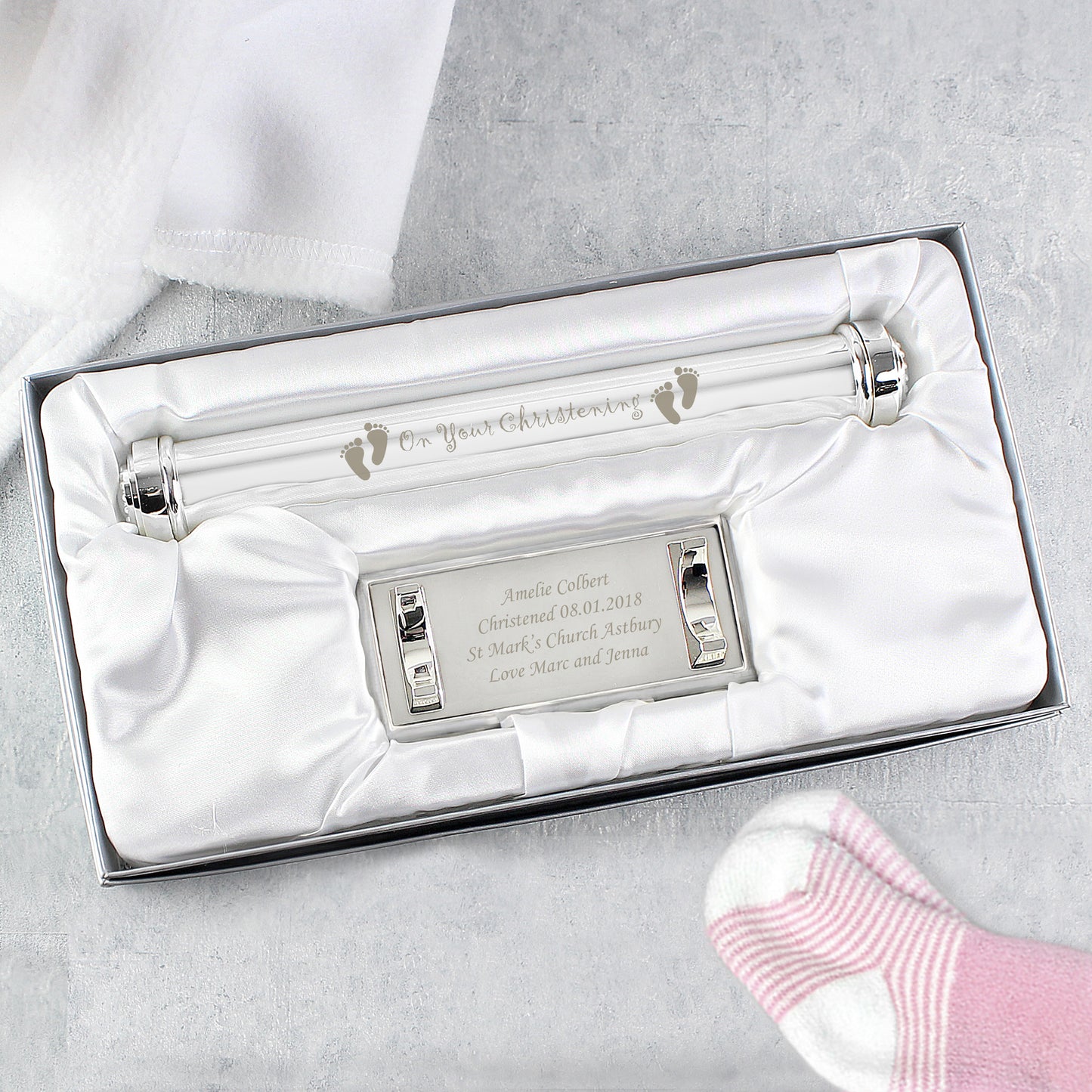 Personalised Christening Silver Plated Certificate Holder