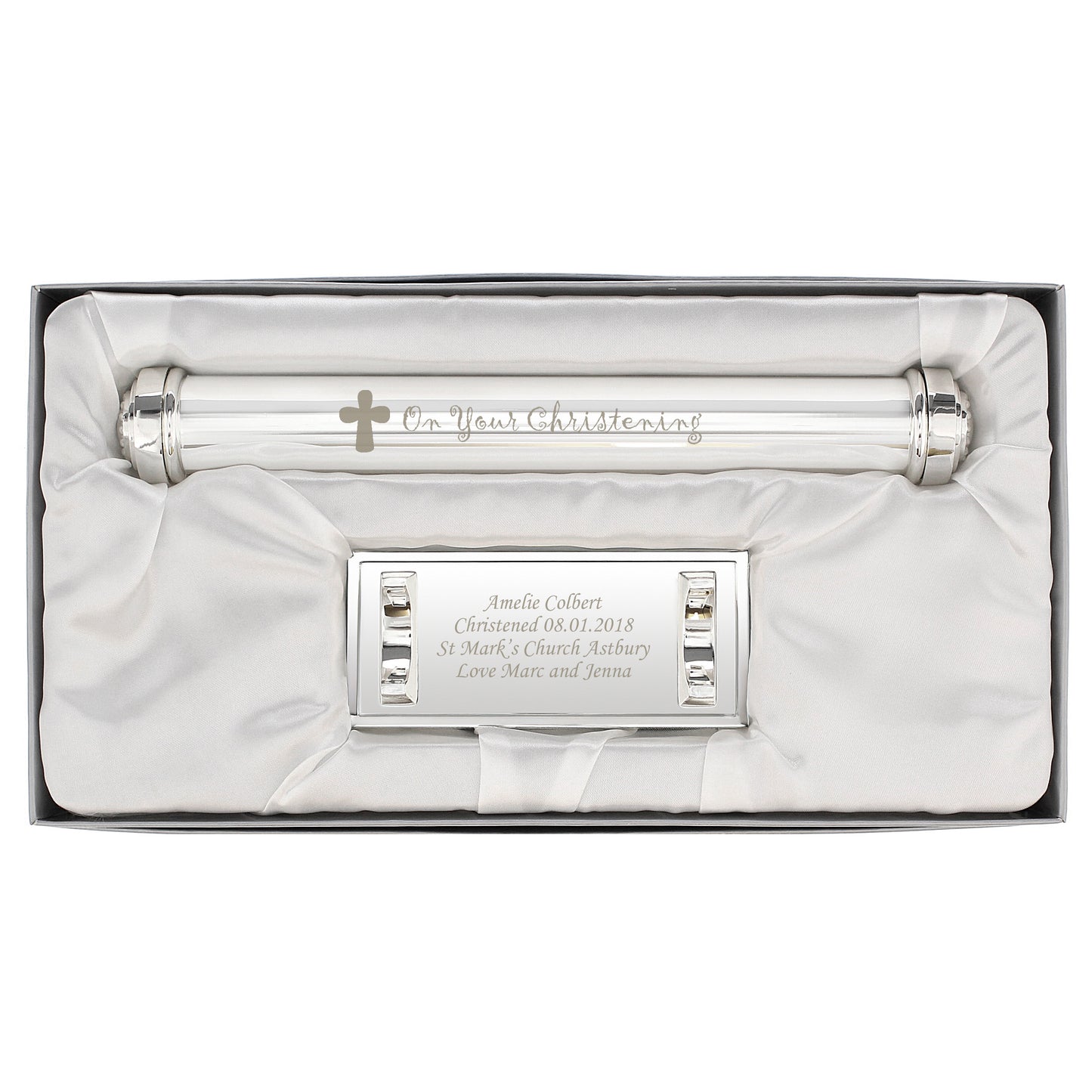 Personalised Christening Cross Silver Plated Certificate Holder