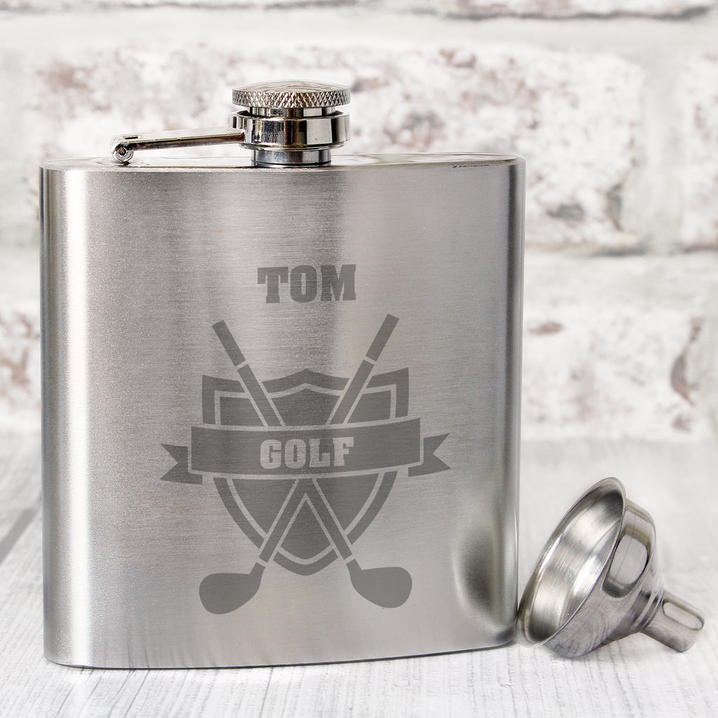 Personalised Golf Crest Hip Flask