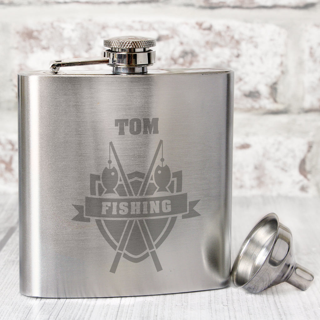 Personalised Fishing Crest Hip Flask