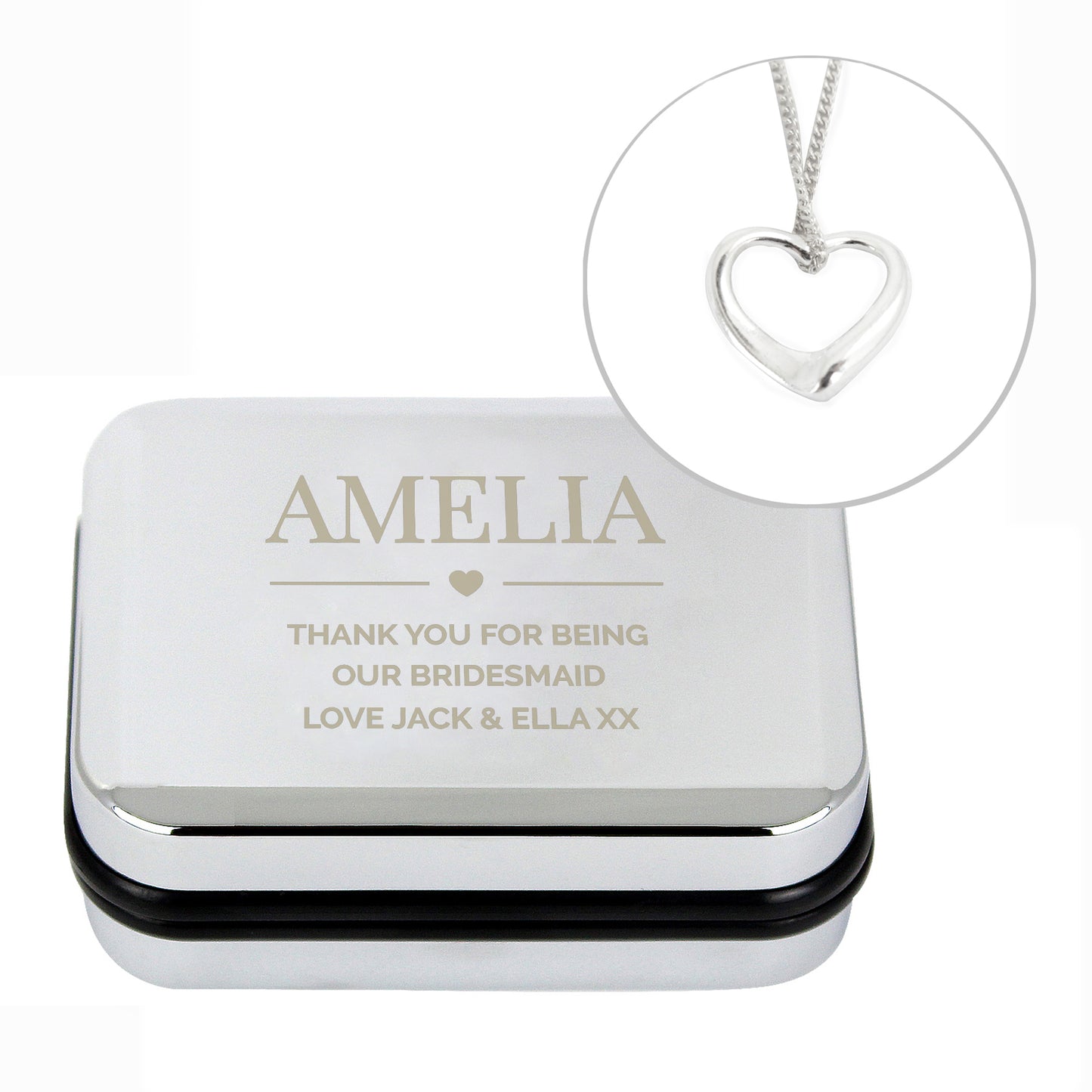 Personalised Box and Sterling Silver Heart Necklace
