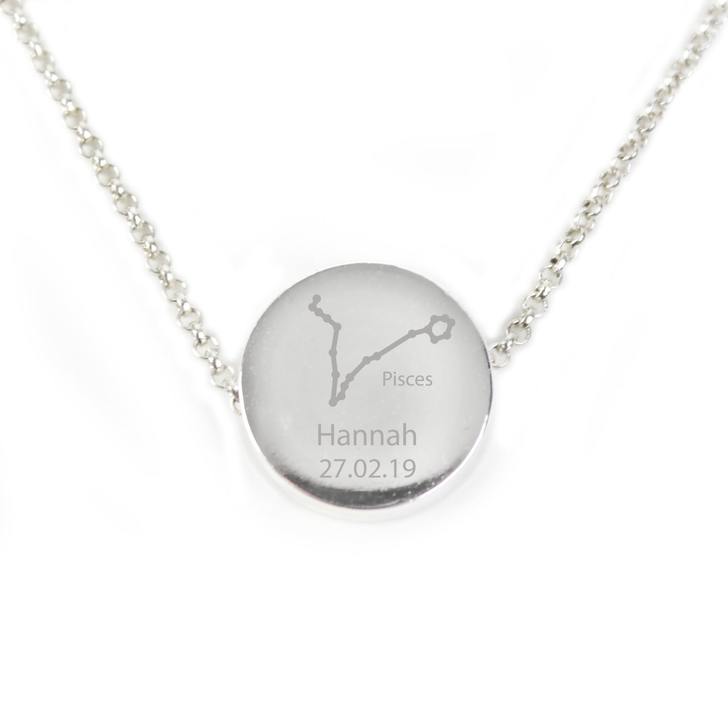 Personalised Pisces Zodiac Star Sign Silver Tone Necklace (February 19th - March 20th)
