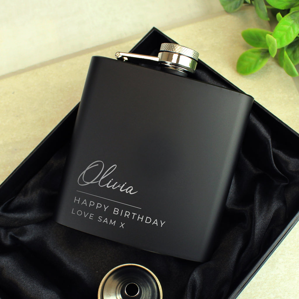 Personalised Free Text Script Black Hip Flask