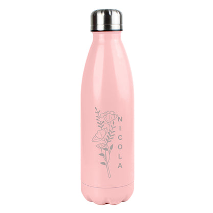 Personalised Floral Pink Metal Insulated Drinks Bottle