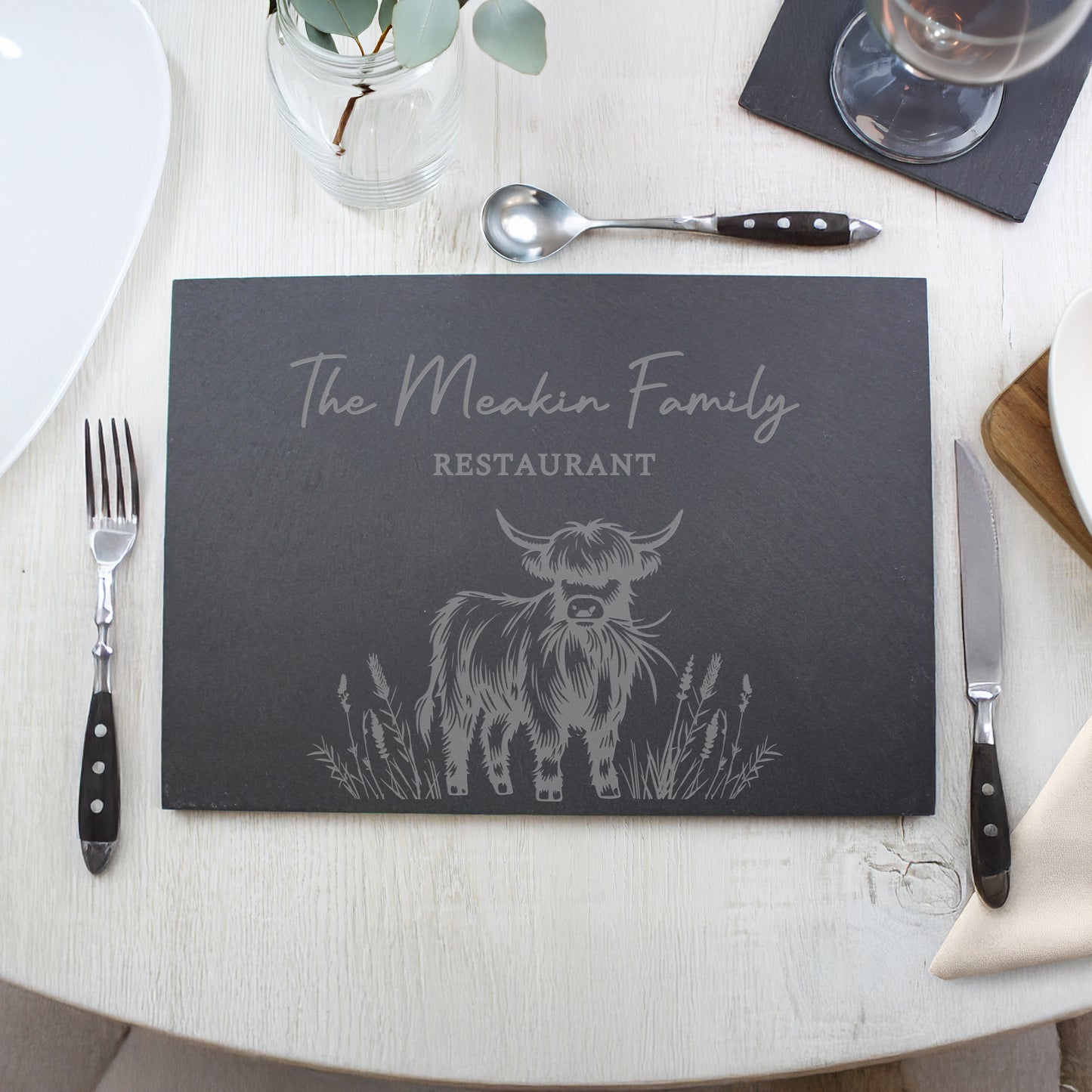Personalised Highland Cow Slate Placemat