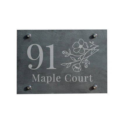 Personalised Floral Slate House Sign