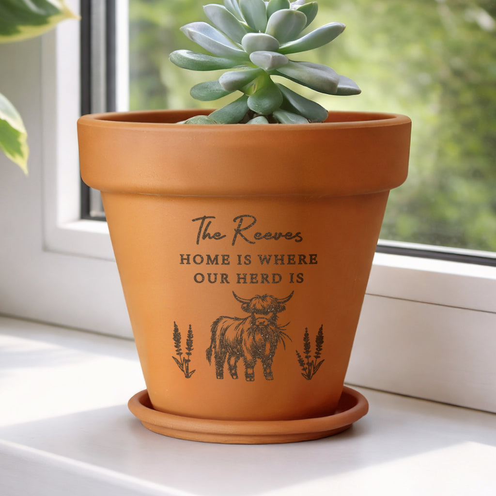 Personalised Highland Cow Terracotta Plant Pot