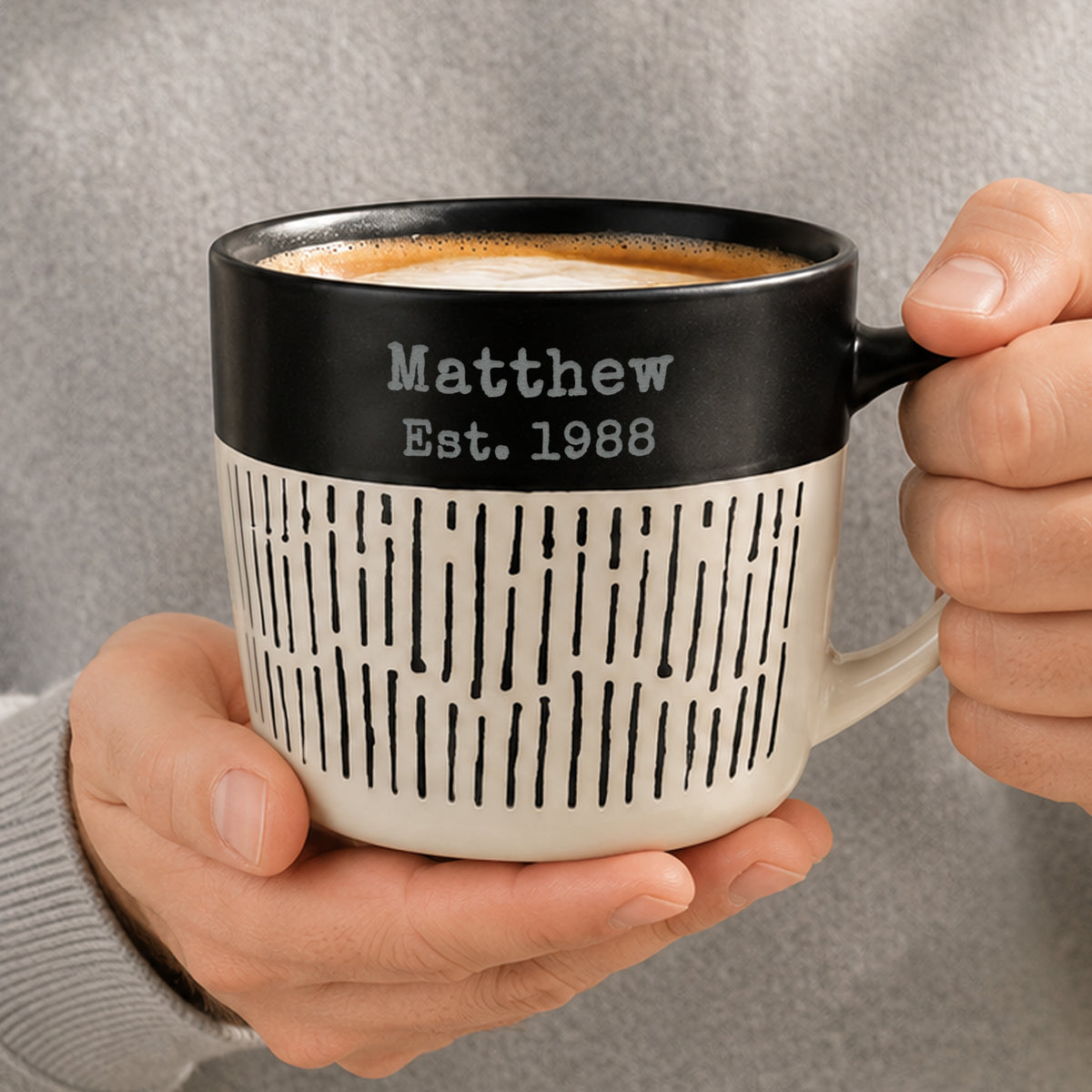 Personalised Message Black Dipped Dash Ceramic Mug