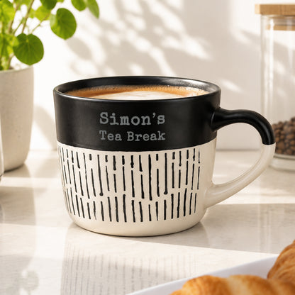 Personalised Message Black Dipped Dash Ceramic Mug