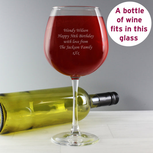 Personalised Full Bottle of Wine Glass